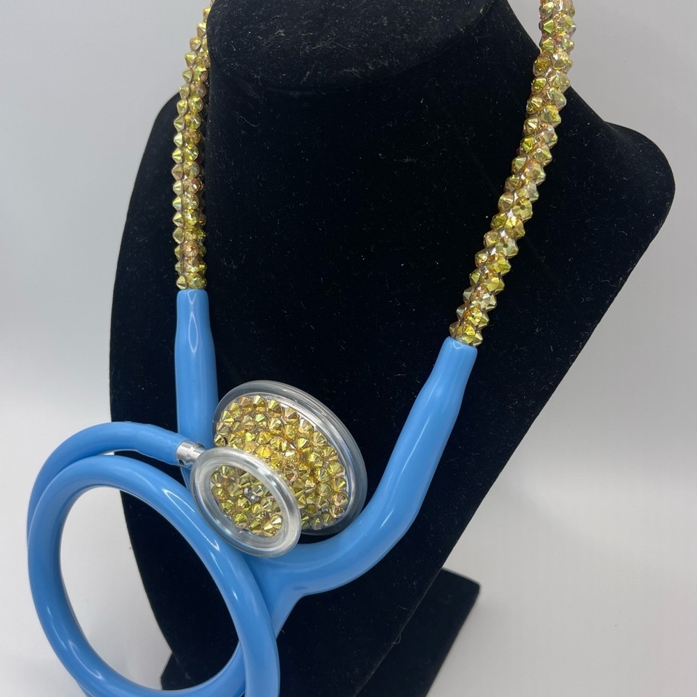 Baby blue Bling Stethoscope | Golden Rhinestone | Bedazzle | Medical Fun